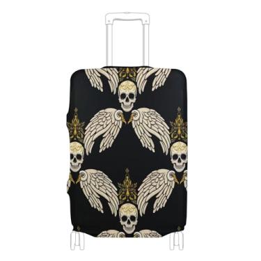 Imagem de Joisal Capas de mala pretas com asas de caveira, protetor de bagagem, cores personalizadas, acessórios de mala de viagem, P, serve para capa de 45 a 50 cm, Asas de caveira pretas, L 26-28 in, Capa de