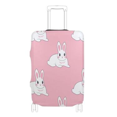 Imagem de Lindos coelhos brancos, capas de mala rosa para protetores de bagagem, estampa de animais, presentes de viagem, manga de bagagem, P, serve para estojo de 45 a 50 cm, Coelhinhos brancos fofos rosa, L