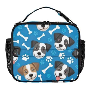 Imagem de Lancheira com estampa de ossos azuis e brancos para mulheres, meninas, com alça de ombro, lancheira masculina e infantil, para trabalho, meninos, rosa, fofa, bolsa térmica