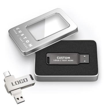 Imagem de Pen drive OTG de metal giratório personalizado – USB 3.0 personalizado + unidade de polegar de interface dupla tipo C, logotipo da marca para presentes de negócios, eventos, promoções (50,8 GB)