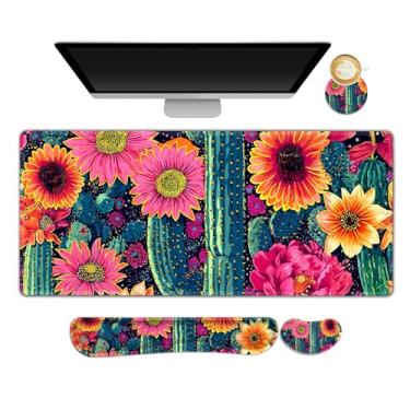 Imagem de NXZGO Tapete de mesa, mouse pad para jogos, conjunto de suporte de pulso, 4 em 1 antiderrapante XXL grande mousepad + teclado ergonômico descanso de pulso + descanso de pulso do mouse + porta-copos