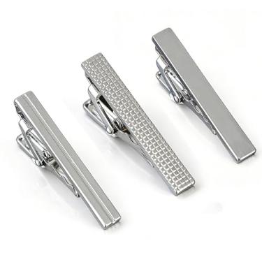 Imagem de NIIIYTYB 3 peças de clipes de gravata para homens, conjunto de clipe de barra de prata skinny, ferragem de metal para homens e acessórios para ternos formais de negócios