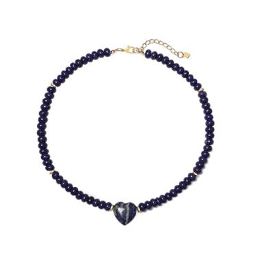 Imagem de zocare Colar com pingente de coração, gargantilha de cristal com contas azuis, corrente banhada a ouro, joia moderna boêmia