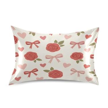 Imagem de Blueangle Fronha de cetim refrescante para cabelo e pele, capa de almofada rosa para dia dos namorados, tamanho padrão 50,8 x 66 cm com fecho de envelope (394)