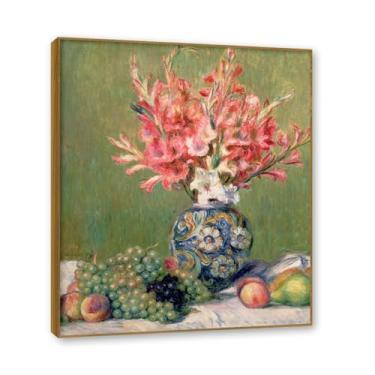 Imagem de Moldura de teca. Arte em tela floral country, pintura botânica vintage de natureza morta, decoração de parede de cozinha de fazenda emoldurada para sala de jantar. B39. 40 x 48 cm-15,7 x 18,9 pol