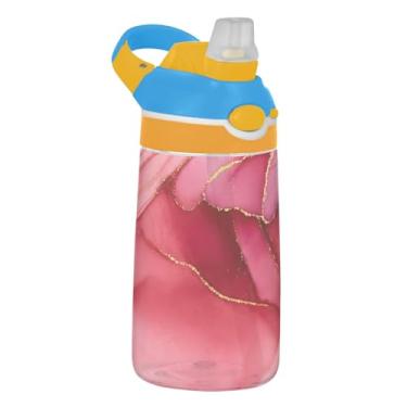 Imagem de Garrafa de água esportiva infantil de 473 ml com tampa de canudo garrafa de água à prova de vazamento para escola copo infantil Tritan de 473 ml, alça de transporte, estética vermelha rosa