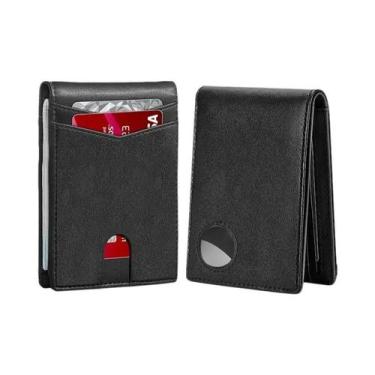 Imagem de Carteira Minimalista Em Couro De Fibra De Carbono Preta Para Homens Co