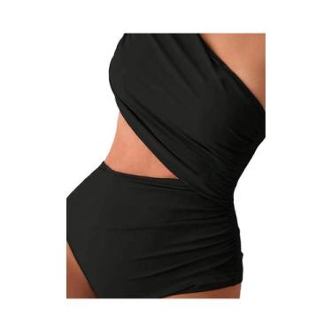 Imagem de Um conjunto de maiô feminino sexy de cor sólida oco praia de um ombro 