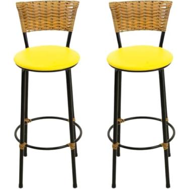 Imagem de kit 2 banquetas alta junco Imbuia bar balcão area gourmet (amarelo)