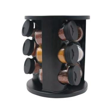 Imagem de Porta-Temperos Giratório, 12 Potes de Vidro, Base Preta Redonda, Organizador de Especiarias para Cozinha (6)