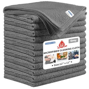 Imagem de HOMERHYME Pano de limpeza de microfibra, pacote com 12 panos de limpeza cinza para limpeza, toalhas de microfibra reutilizáveis para carro, cozinha, banheiro e suprimentos de limpeza doméstica