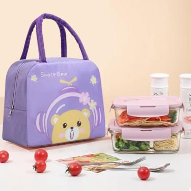 Imagem de 1 lancheira com tema de desenho animado: bolsa dobrável com isolamento térmico para trabalho, viagem (roxo Space Bea)