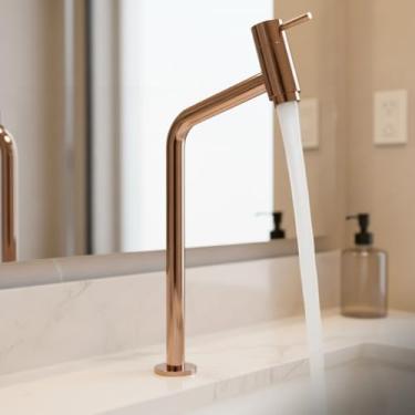 Imagem de Torneira Banheiro Lavabo Bica Alta Bancada Inox Link 45°(Rose Gold)