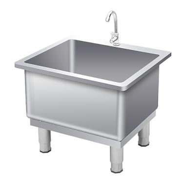 Imagem de Lavatório de piso interno e externo, bacia de serviço de esfregão de aço inoxidável, pia de esfregão comercial, balde de esfregão utilitário, pia de lavanderia, pia de esfregão com drenagem (60 * 50