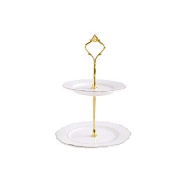 Imagem de Prato de frutas de cerâmica de camada dupla, prato de bolo de sobremesa, suporte de bolo, novo, casamento, Natal, banquete (tamanho: 20 cm x 23,5 cm) (uma cor 25,4 cm x 23,5 cm) (uma cor 20 cm x 23,5