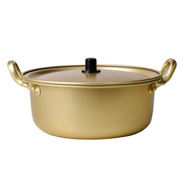 Imagem de Conjuntos de utensílios de cozinha panela de macarrão instantâneo de alumínio amarelo estilo coreano doméstico com tampa macarrão esticado panela quente panela dupla face (cor: amarelo, tamanho: 18 x