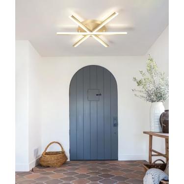 Imagem de Luminária de teto LED linear moderna, dimerizável de 3000 a 6000K, luminária pendente de embutir preta, luminárias de teto douradas, para quartos, cozinhas, salas de jantar e áreas de serviç