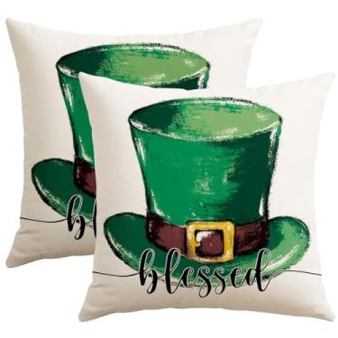 Imagem de Artscope Capas de almofada de chapéu verde para Dia de São Patrício 50 x 50 cm, conjunto de 2, fronhas de decoração de férias de primavera para sofá de casa