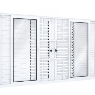 Imagem de Janela Veneziana Alumínio de Correr Central Flex 4 Folhas Móveis 2 Fixas com Grade Lucasa Eccellente 100cmx150cm Branco