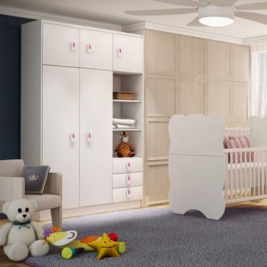 Imagem de Guarda Roupa De Bebê 5 Portas 3 Gavetas Baby Móveis Percasa Flex Color Branco/rosa/azul