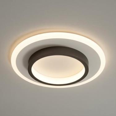 Imagem de Plafon Moderno Lâmpada de Teto LED Alumínio 3 Temperaturas de Cor Bivolt 18W Iluminação de Teto para Sala De Estar Varanda Corredor (Redondo) Plafon Sobrepor Preto e Branco