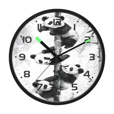 Imagem de SEHANY Bonito relógio de parede panda silencioso sem tique-taque relógio redondo operado por bateria 30 cm controle de som luz noturna relógios de parede para sala de estar, cozinha, quarto