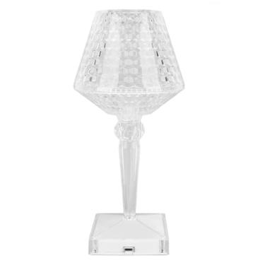Imagem de Lâmpada de Mesa Acrílico Cristal Controle 3 Cores Regulagem Contínua Luminosidade Luz Sem Fio Bateria para Quarto Sala Estar Decoração Residencial