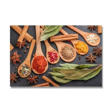 Imagem de NHLDZYH Arte de parede em tela colorida para especiarias e colher de tempero | Decoração de cozinha vintage | Arte moderna para casa e sala de jantar. C113. 50 x 75 cm - 19,7 x 29,6 pol. Somente tela