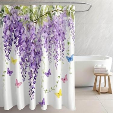 Imagem de RLHHUG Cortina de chuveiro, tecido impermeável para banheiro, cortinas decorativas para banheiro, hotel (cortina - floral roxo)