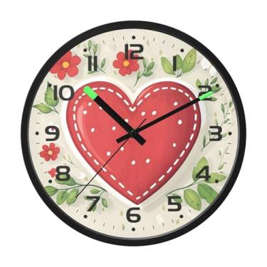 Imagem de SEHANY Relógio de parede com coração de dia dos namorados, silencioso, sem tique-taque, operado por bateria, controle de som, luz noturna, relógios de parede para sala de estar, cozinha, quarto