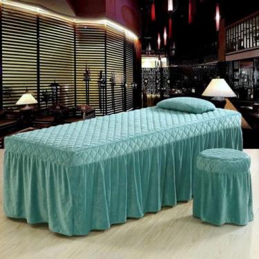Imagem de Conjunto de lençóis de mesa de massagem, 3 peças, microfibra, veludo, beleza, beleza, fisioterapia, salão de beleza, saia para cama, capa de mesa e saia, roupa de cama de spa ajustada, verde, 70 x 185