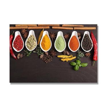 Imagem de NHLDZYH Arte de parede em tela colorida para especiarias e colher de tempero | Decoração de cozinha vintage | Arte moderna para casa e sala de jantar. C70. 50 x 75 cm - 19,7 x 29,6 pol. Somente tela