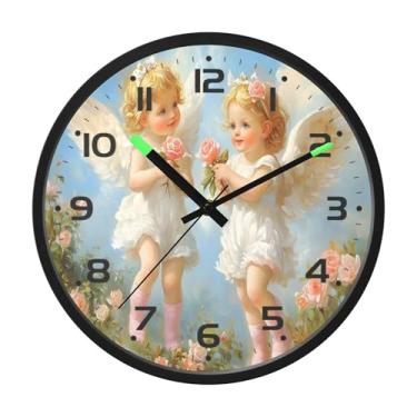 Imagem de SEHANY Lindo relógio de parede anjo silencioso sem tique-taque relógio redondo operado por bateria 30 cm controle de som luz noturna relógios de parede para sala de estar, cozinha, quarto, escritório