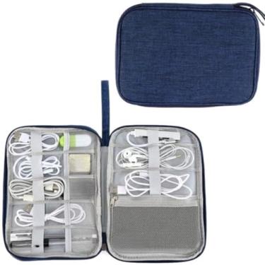 Imagem de Bolsa Organizadora de Cabos e Eletrônicos Portátil – Necessaire Multifuncional Impermeável para Viagem(pequeno-Azul Escuro)