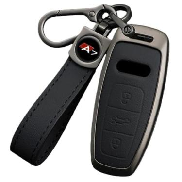 Imagem de Capa de chaveiro compatível com Audi A7 S7 RS7 Sportback 2018 2019 2023 Sline Capa de couro de liga de zinco para chave de carro Protetor de controle remoto Acessórios automotivos(D-black keyring)