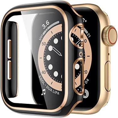 Imagem de KAPPDE Capa para Apple Watch Case 45mm 41mm 44mm 40mm 42mm 38mm Acessórios PC Protetor de tela de vidro temperado iWatch Series 7 8 5 6 SE (Cor: Rosa preta, Tamanho: 40mm Série 654SE)