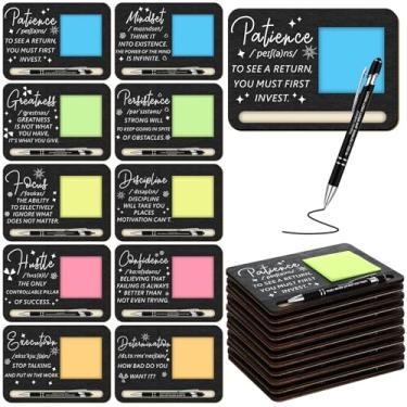 Imagem de Kosiz Conjunto de 10 presentes de agradecimento da equipe de funcionários a granel de madeira preta motivacional com notas e canetas esferográficas, presentes de agradecimento para material de