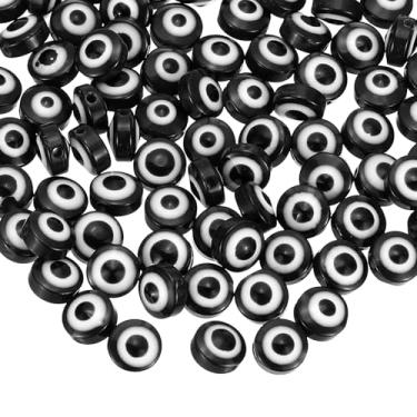 Imagem de Generic Miçangas de olho turco, 110 peças de berloque de olho turco redondo plano de 6 mm para pulseira faça você mesmo, brinco, colar, joias, artesanato, preto
