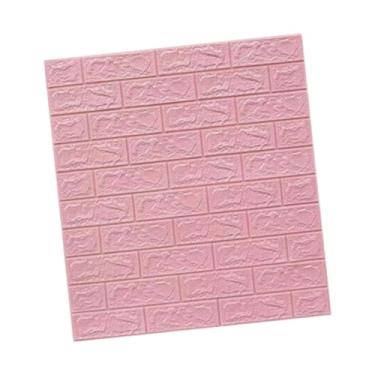 Imagem de Kuntesetty Painéis de parede 3D Xpe espuma tijolo falso papel de parede adesivo descasca e cola para quartos de hotéis, Rosa