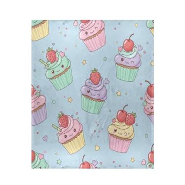 Imagem de Blueangle Cobertor de cupcakes de Dia dos Namorados super macio e quente, 127 x 152 cm, leve para todas as estações, cobertor aconchegante para cama, sofá, sofá, fácil de cuidar (415)