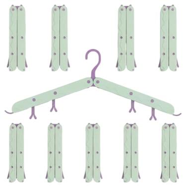 Imagem de 10 cabides dobráveis modulares de viagem (bege/vermelho), cabides dobráveis que economizam espaço máximo para cruzeiro, trailer e bagagem | Conjunto durável de dois tons (verde/roxo)