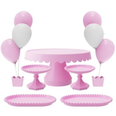 Imagem de Kit com 1 Boleira Plus, 2 Mini Boleira Pérola, 2 Bandeja Pérola e 2 Suporte p/Balões c/ 3 Hastes(RSC - ROSA CANDY)