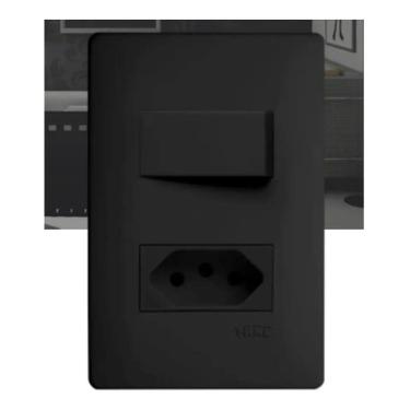 Imagem de 2X Conjunto Interruptor Simples + Tomada 20A Black Fosco F