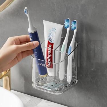 Imagem de Suportes de escova de dentes para banheiros, 3 compartimentos, suporte de escova de dentes elétrica destacável montado na parede com divisória, escova de dentes removível e suporte de pasta de dente