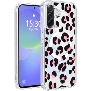 Imagem de Jkvare Capa para Samsung Galaxy A36 compatível com MagSafe, capa protetora magnética sem fio com padrão estético cristalino para mulheres e meninas - leopardo rosa