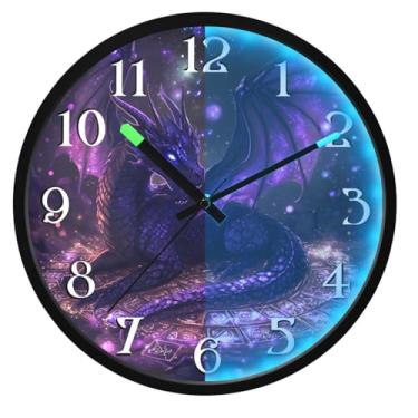 Imagem de Relógio de parede roxo dragão galáxia, relógio de parede silencioso operado por bateria de 30 cm, sem tique-taque, relógio de luz noturna para quarto