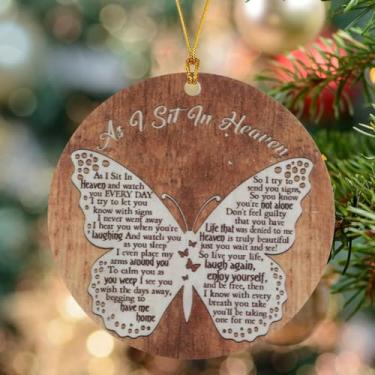 Imagem de Enfeites de borboleta redonda de acrílico para pendurar em memorial de árvore de Natal ornamentos decorativos presentes de lembrança de luto de simpatia
