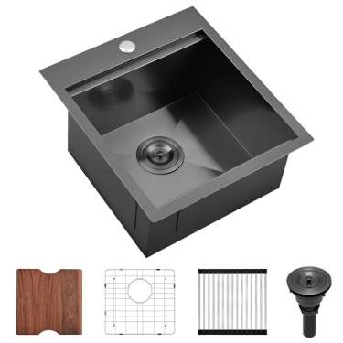 Imagem de Pia de barra de cozinha preta de 43 cm, Scamall 43 x 48 x 23 cm, pia de barra pequena, de aço inoxidável, preta, lavatórios de bar de cozinha SM021-3SBG-2