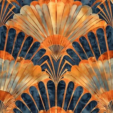 Imagem de MuralPeel Papel de parede vintage de mosaico geométrico azul marinho laranja autoadesivo removível fácil de descascar no papel de parede para locatário de armário de quarto