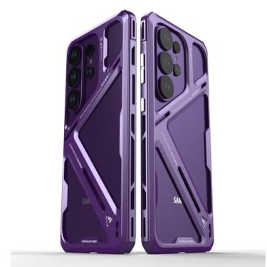 Imagem de HAOMRIYL Capa de metal para Samsung Galaxy S26 Ultra, capa de proteção minimalista de liga de titânio oca traseira à prova de choque capa de grau militar, roxa, S26 Ultra